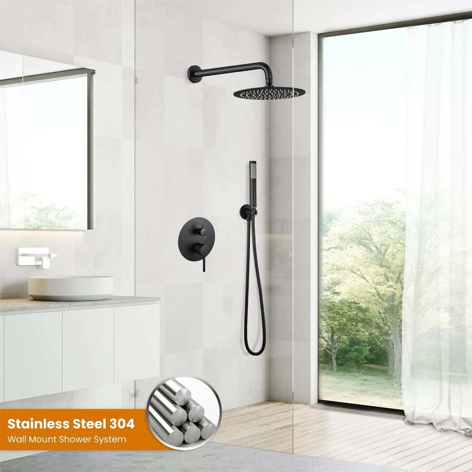 Настенный смеситель для душа Душевая система «Водопад» черного цвета