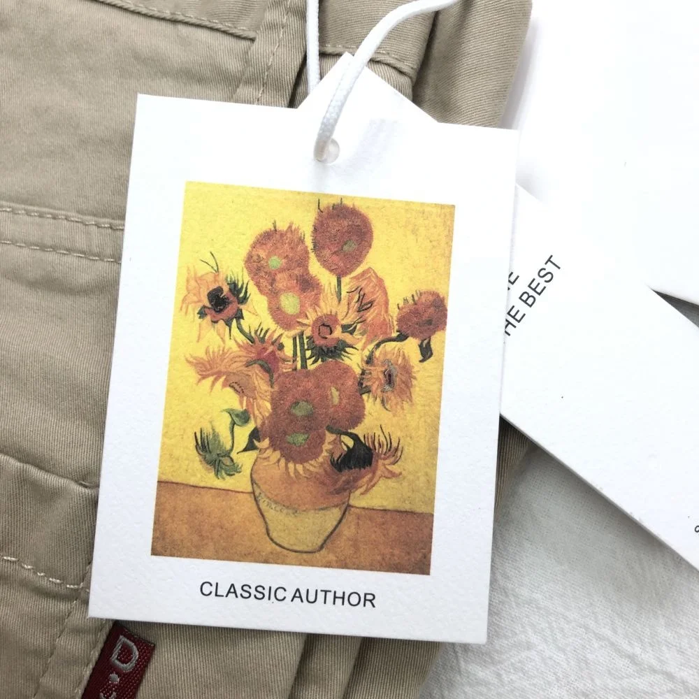 Recycled Customized Gold Foil Logo Label Texture White Paper Hang Tag  Thick Jewelry Custom Clothe Apparel Trousers Swing Tags