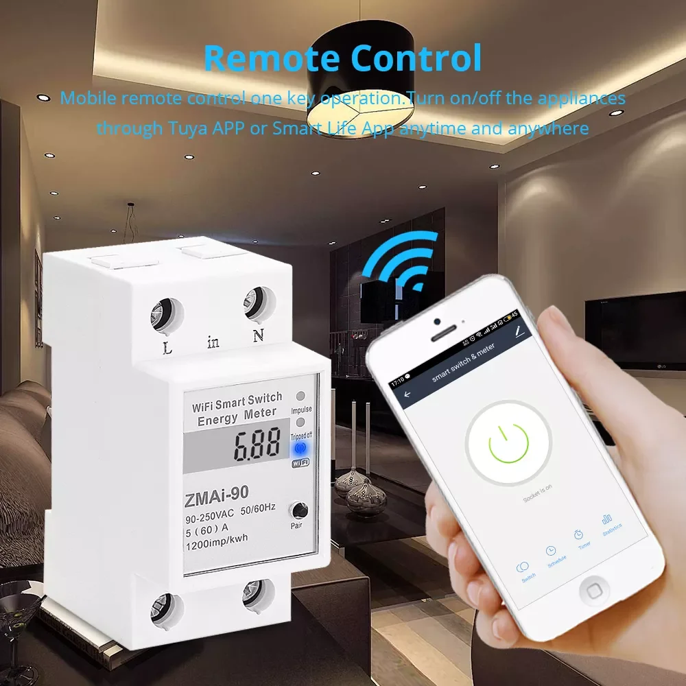 Однофазный измеритель мощности с Wi-Fi цифровой ваттметр умный Электрический Alexa Google