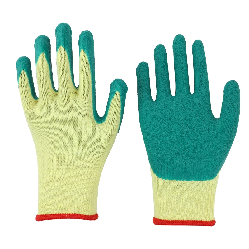 cheap price orange cotton knitted glove cut glove green latex coated Gloves