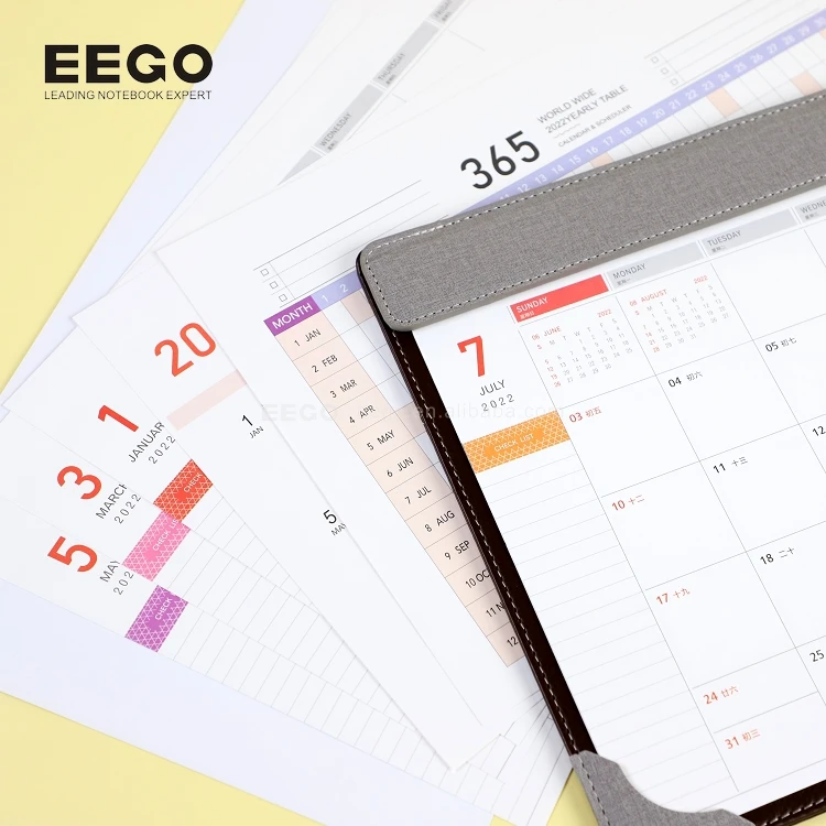 Factory Customization Planner Leather Cover Diary Printing Paper Notebooks Desk Calendar Planner With Pen Holder