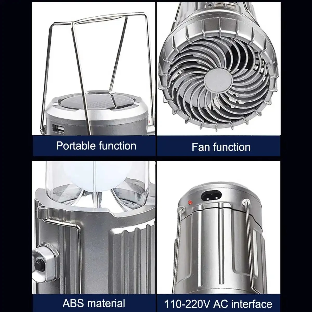 Wholesale Portable LED Solar Fan Camping Light Outdoor Camp Folding Tent Light USB Rechargeable Emergency Lighting