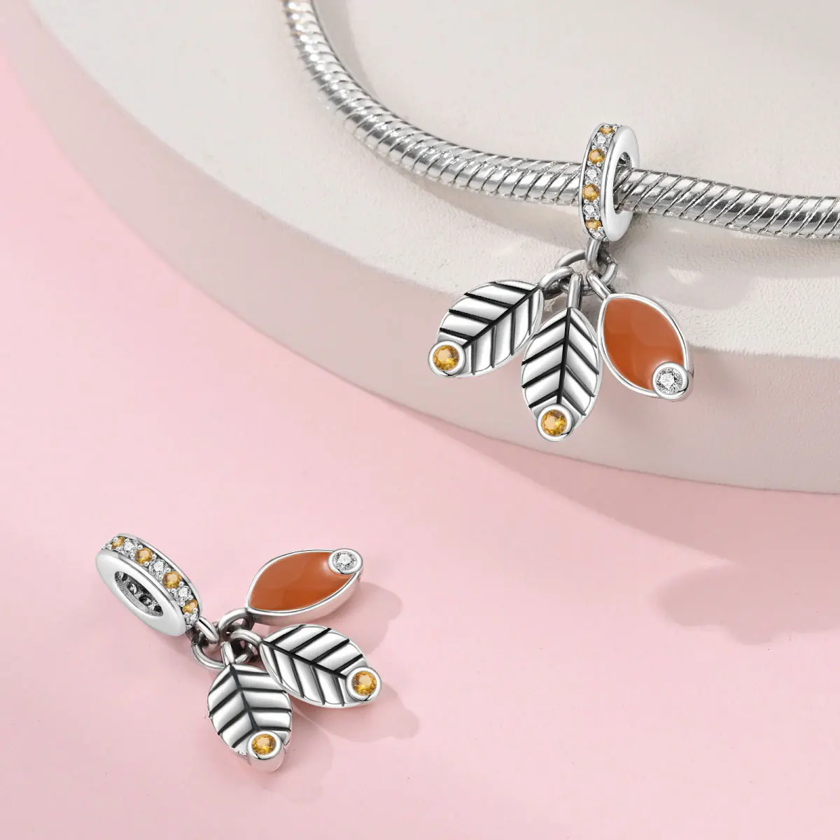 Popular DIY Copper-Plated 925 Silver Bracelet Candy beads for bracelet making fashion Cake Coffee Motifs pendant with crystal