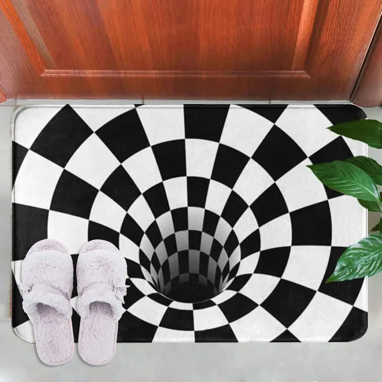 Optical Illusion Rug 3D Stereo Checkered Vortex Non-Slip Area Rug for Dining Room Carpet Home Bedroom Decor Floor Mat