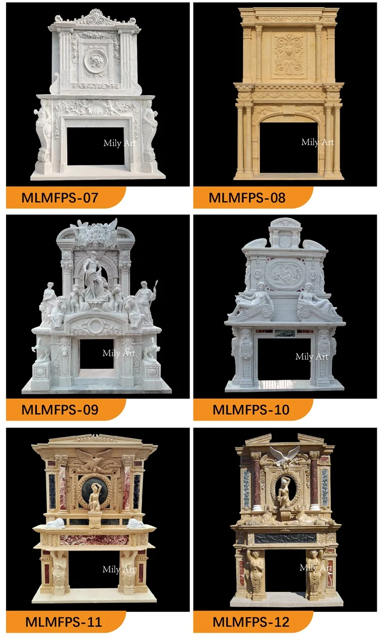 Modern Indoor Decorative Hand Carved Luxury Natural Stone Double Marble Statue Fireplace Mantel Frame Surround For Villa Estate