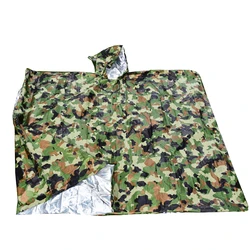 Многоразовый полиэтиленовый дождевик с капюшоном для взрослых, светоотражающая теплоизоляция, камуфляжное аварийное пончо из алюминиевой фольги для выживания