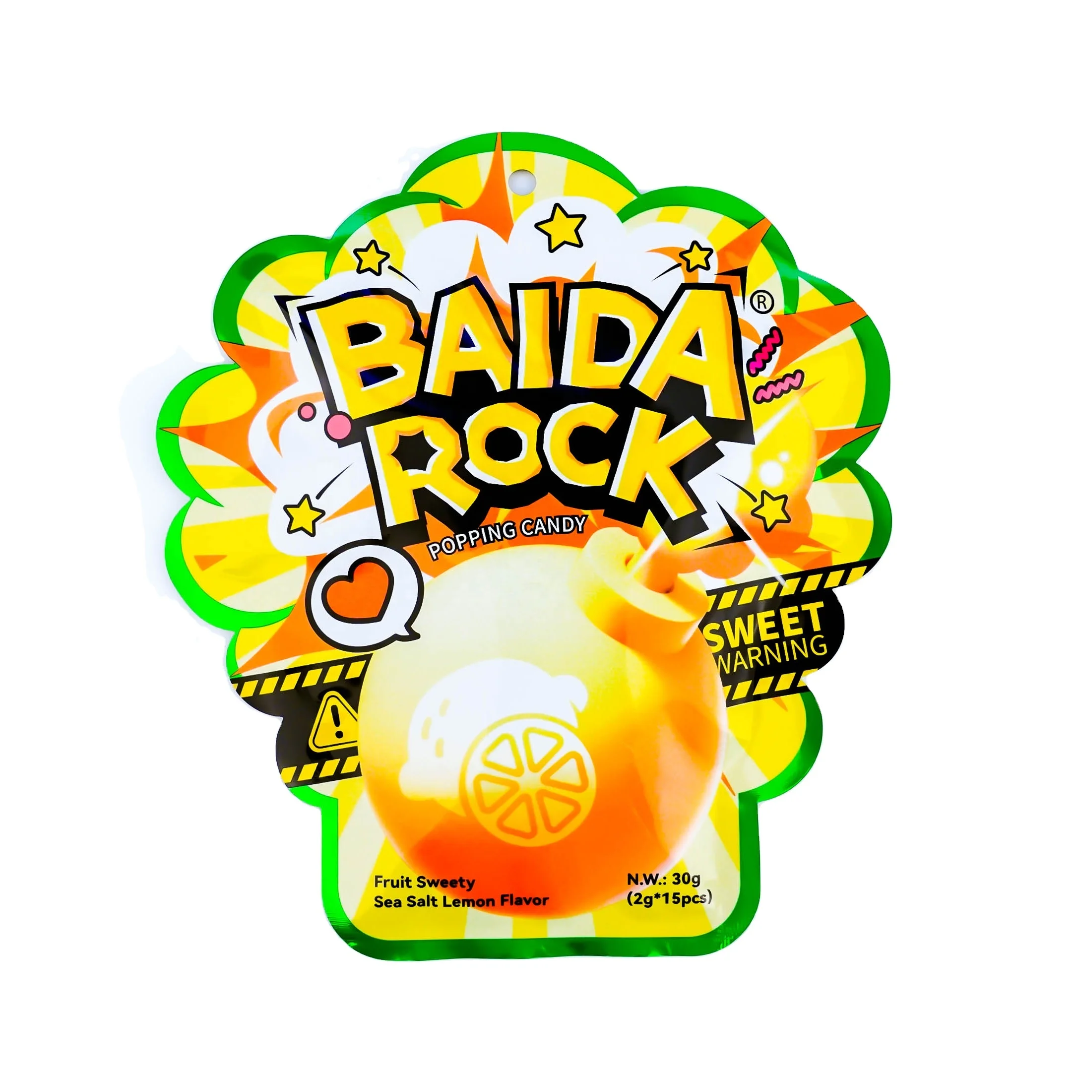 BAIDA ROCK Manufacturer Popping Push Pop Candy Sea Salt Lemon Flavor Peg Bag Clip Strip 2g*15pcs