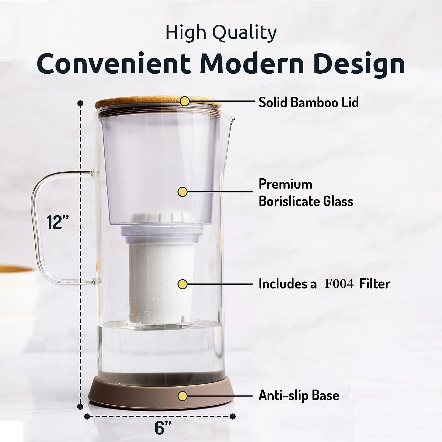PH Restore Glass Alkaline Water Pitcher Long Lasting Water Filter Pitcher with Multi-Stage Filtration System Glass Water Jug