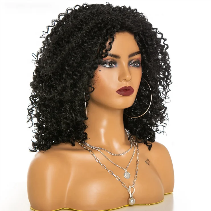 Popular African Natural Synthetic African Hairstyle Short Afro Kinky curly Hair Lace Front Wigs Black Wig afro curl