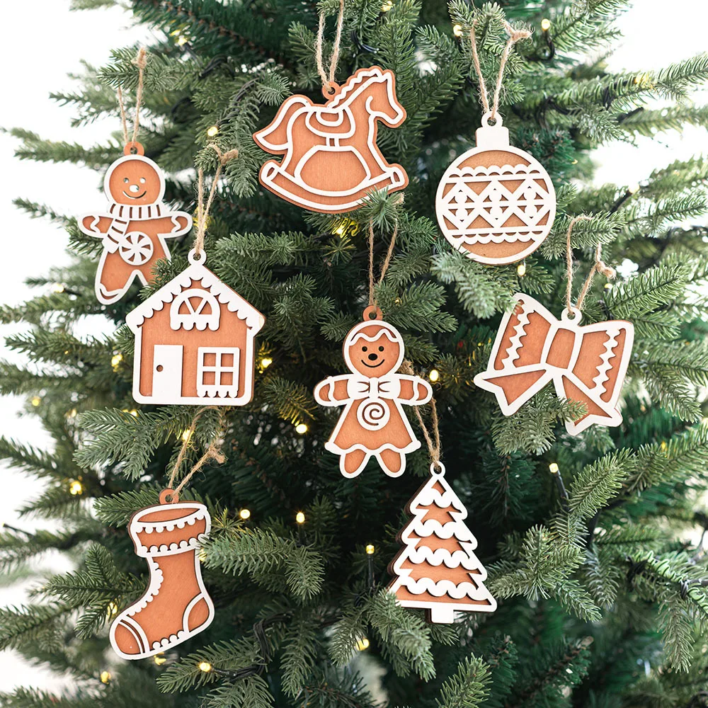 Christmas Biscuit Man Wooden Christmas Decoration Snowflake Wooden Plaque Christmas Tree Pendant