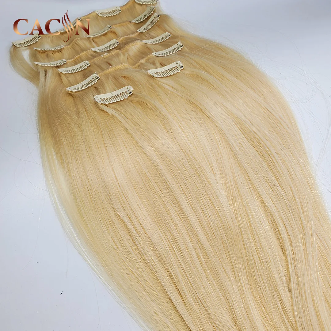 Blonde 613 invisible clip in hair extensions 100% human hair, wholesale virgin natural hair seamless clip ins