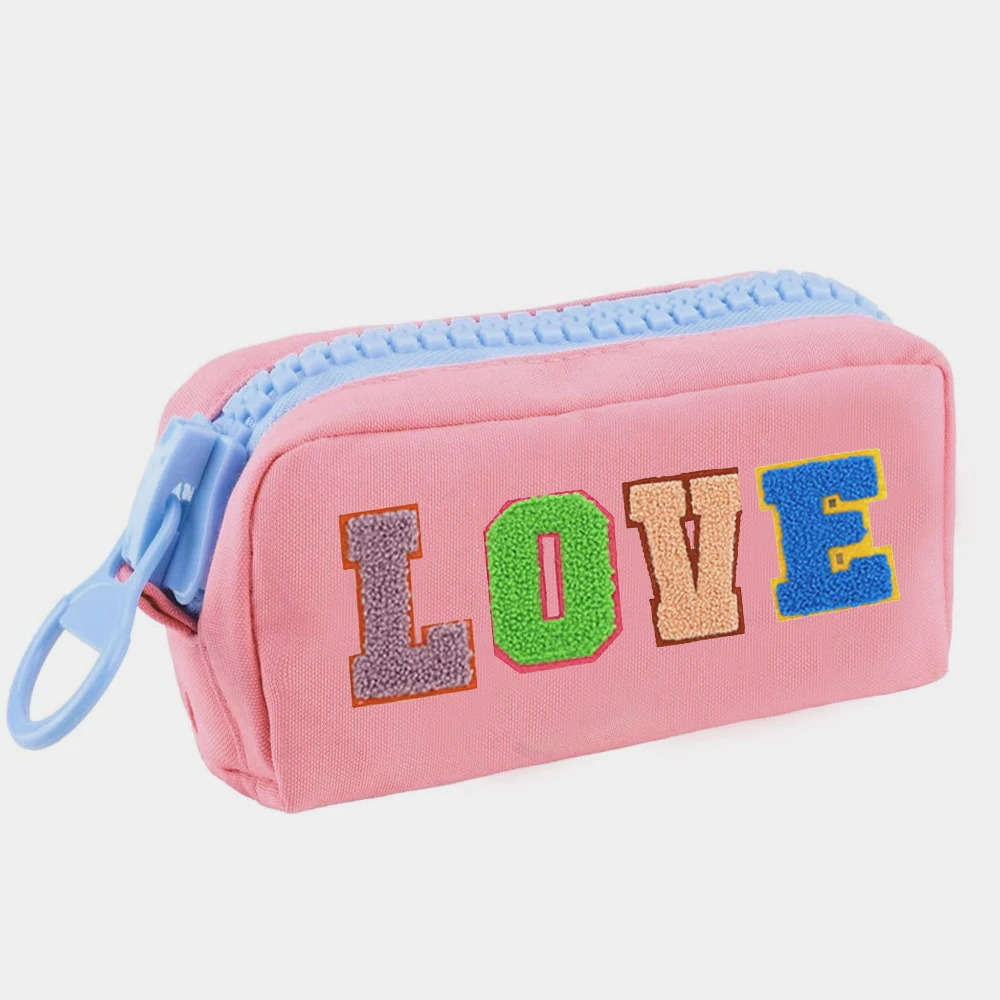 DIY Embroidery Plush Cosmetic Bag Toiletry Bag Ladies Towel Glittering Chenille Patch Student Pencil Case Preppy makeup bag