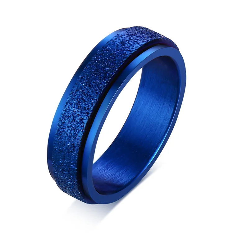 6mm Blasted fashion anxiety spinning ring stainless steel blank rings for women men