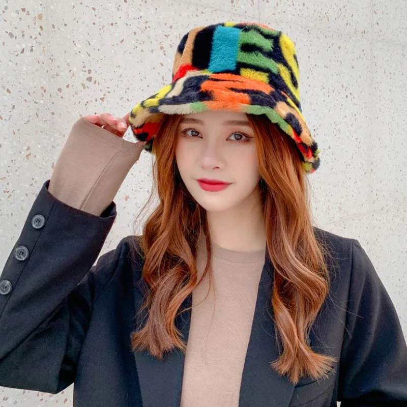 
KQ0071 Custom Winter Thicken Plush multi color Ladies fishing cap fisherman Girls bucket hat 