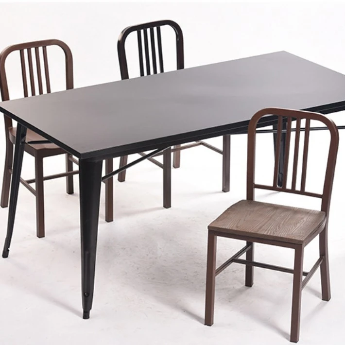 Industrial Colorful Restaurant Furniture Navy Metal Cafe Chairs Metal Chair And Table Set
