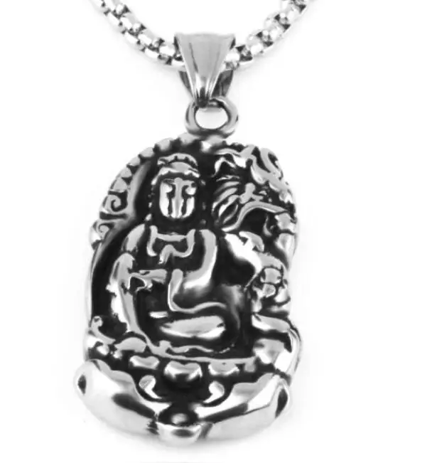 Religious Titanium steel Shakyamuni Buddha Pendant Stainless Steel Chain Necklace Buddhist Jewelry