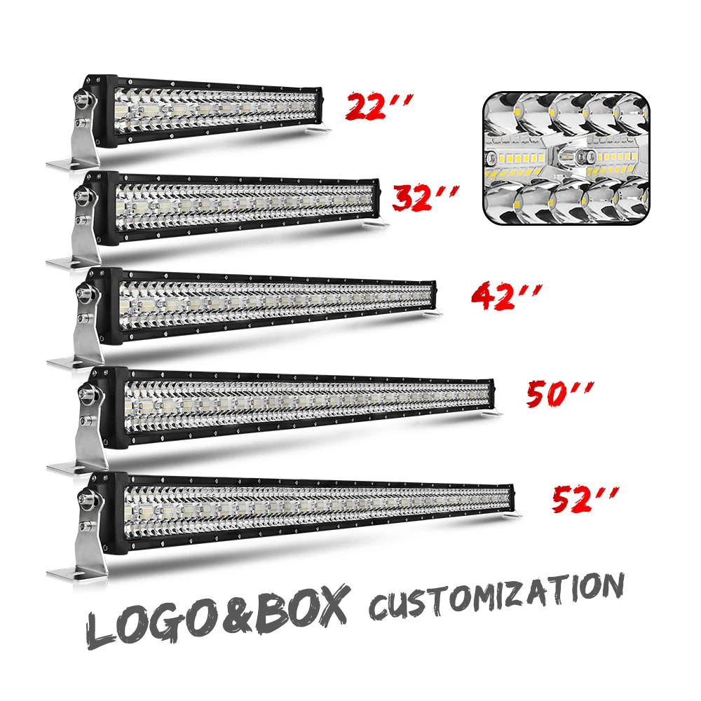 Светодиодная балка для внедорожников, 3 ряда, 8, 14, 22, 32, 42, 52 дюйма