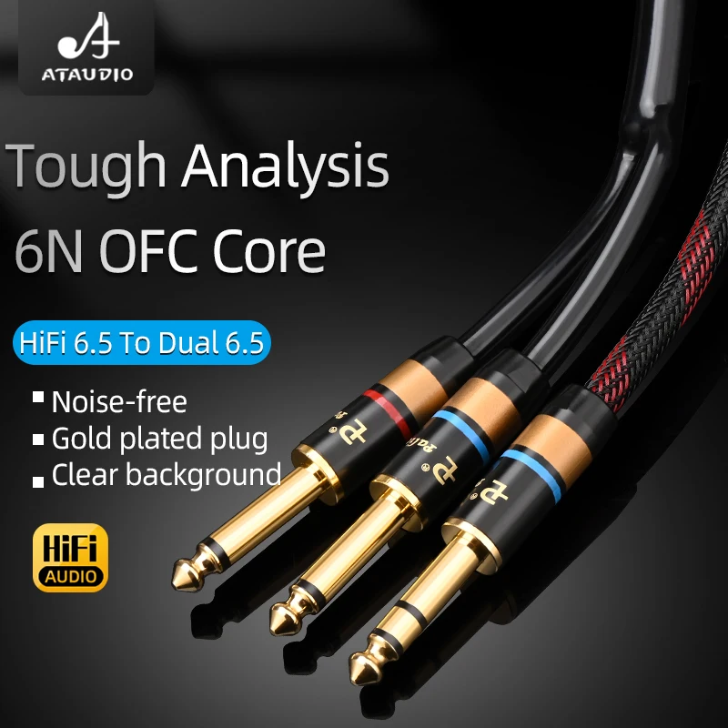 ATAUDIO Hifi Stereo 6.5 to Dual 6.5 Mono Audio Cable Gold-plated Male to Male Jack Mixer Phone Power Amplifier Audio Adapter