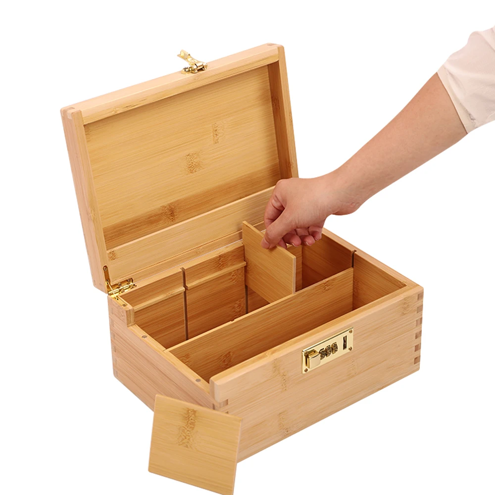 Wholesale Customized Logo Handmade Storage Wooden Rolling Tray Cigarette Box Bamboo Stash Boxes With Metal Cipher Lock
