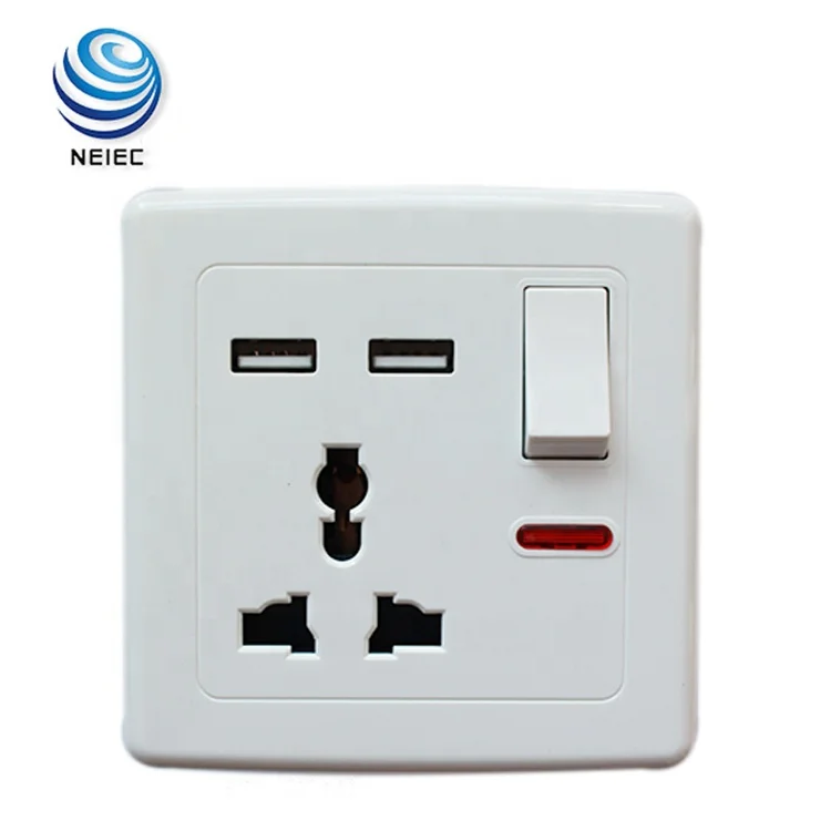 universal multi plug socket wall light switch with neon