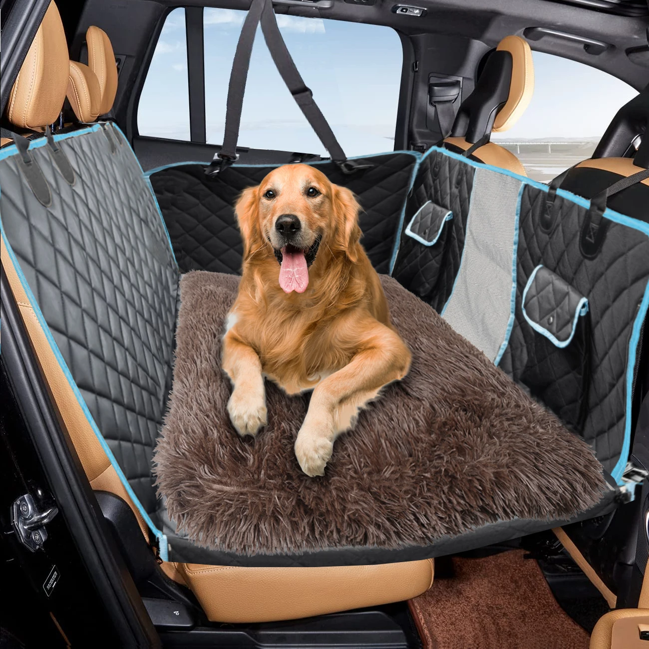 Factory custom waterproof 600D Oxford fabric dog back seat extender with kennel non-slip backseat pet cushion with mesh