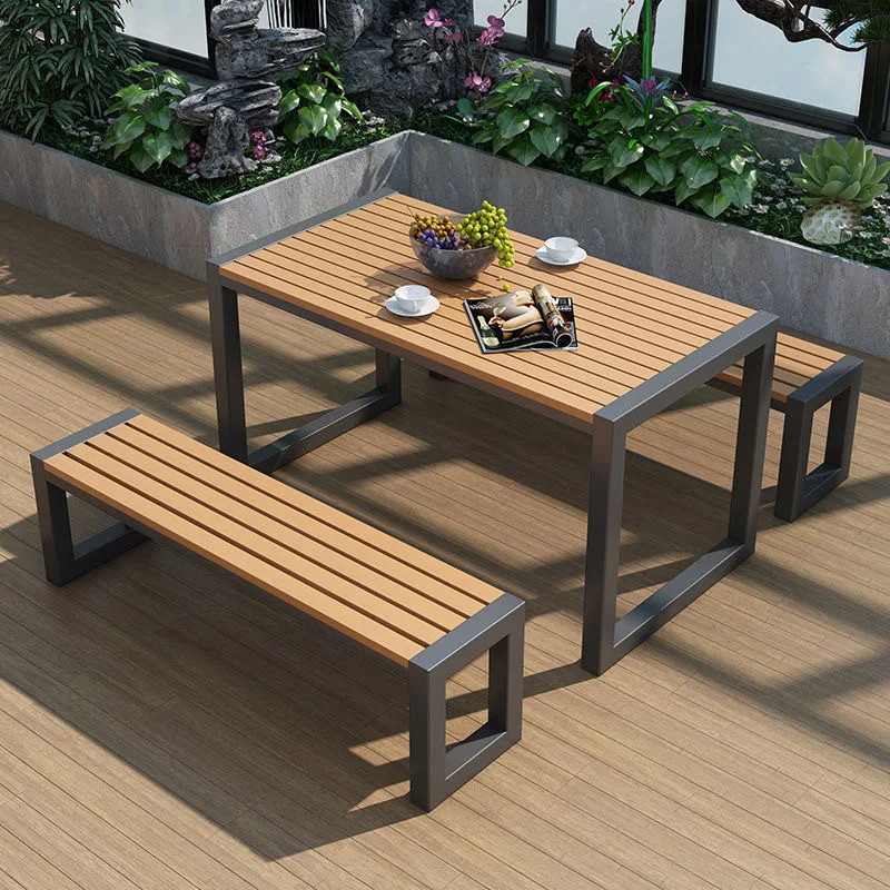 Modern outdoor metal-plastic wood garden Villa patio furniture Outdoor bench garden table and chairs