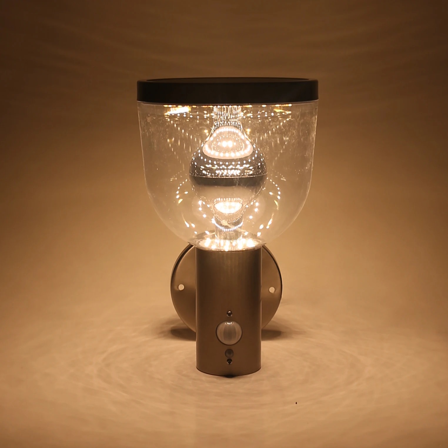 Super brightness solar motion sensor wall light with clear glass shade