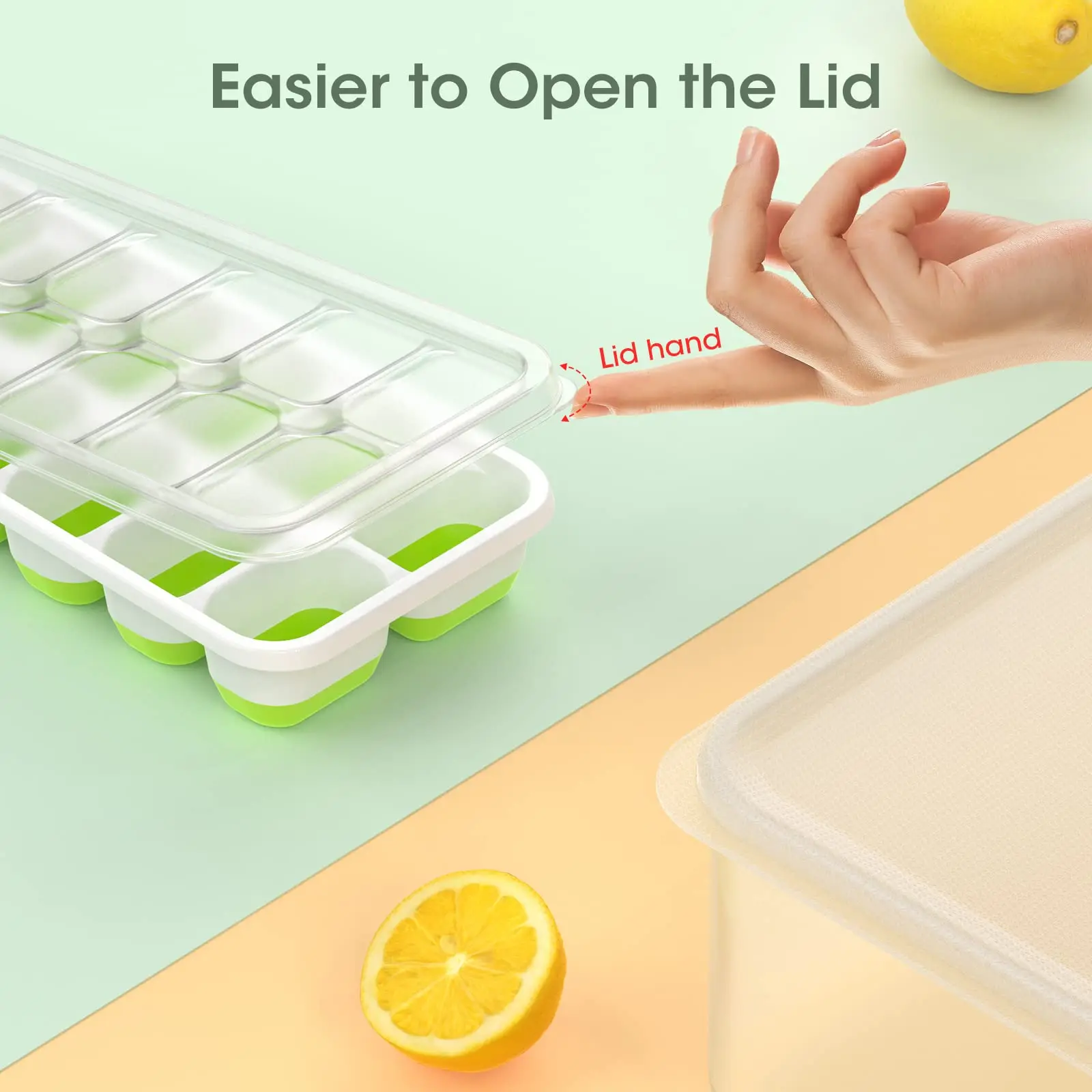 Stackable Ice Cube Tray with Lid Bucket Bin Ice Molds Silicone & Plastic Container for Freezer with Ice Box