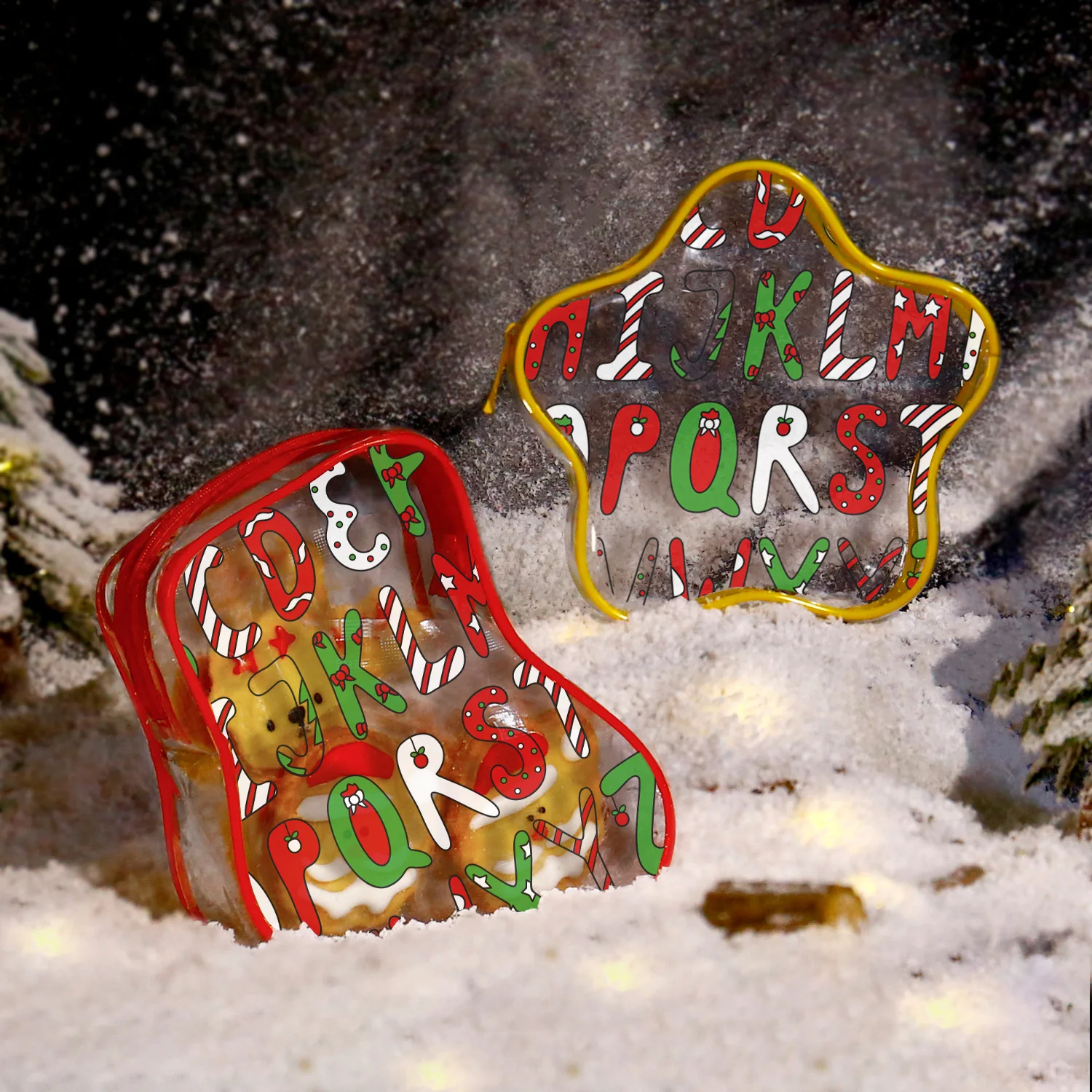 Hot Selling Xmas Christmas Design PVC make up bag Christmas Winter Reusable Gift Santa Claus Bag portable