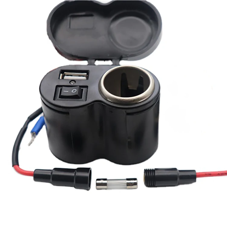 Waterproof Motorcycle Modified Car Cigarette Lighter Mobile Phone Charger With Charging Led Blue Light