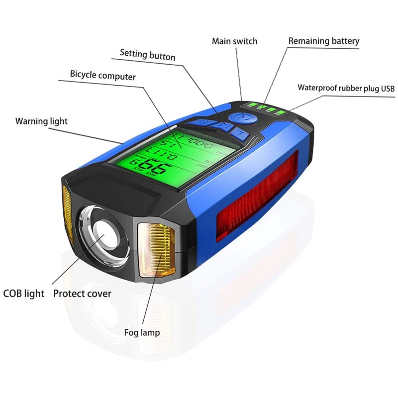 Popular multi function USB Rechargeable mileage Bicycle Computer Loud Bike Bell LED bicycle light mountain bikes accessories