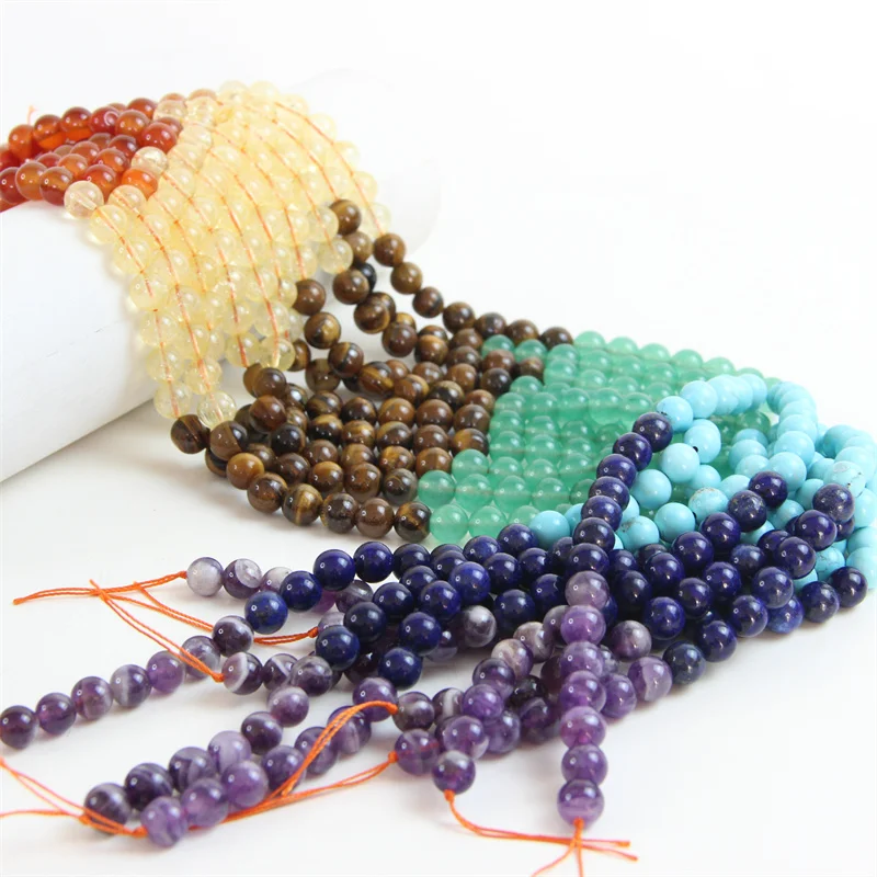 Pasirley Wholesale Natural Stone Seven Chakras Colorful Round Loose Beads for Jewelry Making Crafts Design