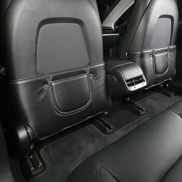  OEM/ODM кожаная задняя часть автомобильного сиденья защита от детей коврик подушка с карманом для Tesla Model 3 аксессуары