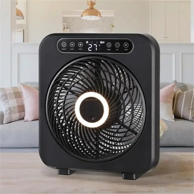 Hot Sales Portable Rechargeable Air Circulator Fan With Dimmable Lamp 6 Wind Speed Adjustable Box Fan