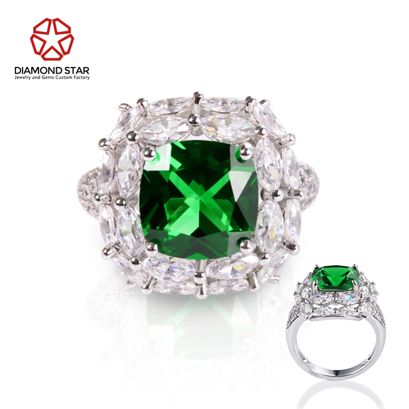 DiamondStar Emerald Rings 925 silver 14k 18k 24k White Gold fine jewelry custom rings wedding rings cushion cut lab grown ruby