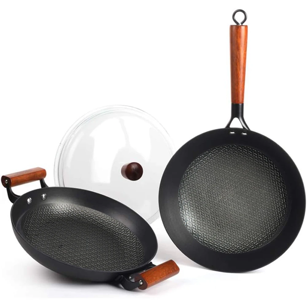 Bright Houseware Geometry Embossed Surface Nonstick Frying Pan Round Skillet Set Light Cast Iron Honeycomb Frying Pan Set