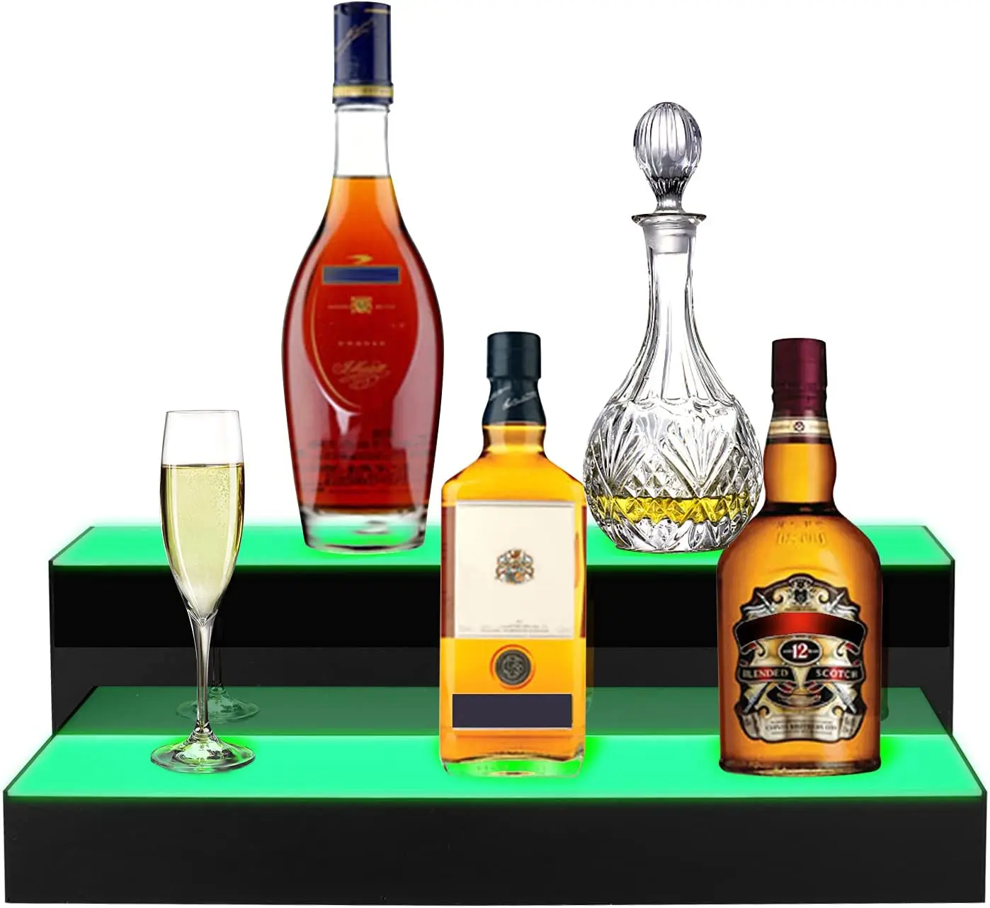 16 Inch 2 Step Acrylic Lighted Alcohol Whiskey Wine Racks Commercial Home Bar LED Bottle Lighting Display Shelf