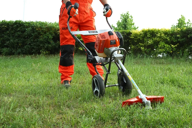 1E40F Gasoline 2 Stroke 52cc Hand Push Brush Cutter Grass Trimmer Cutting Machine For Garden With Two Wheels