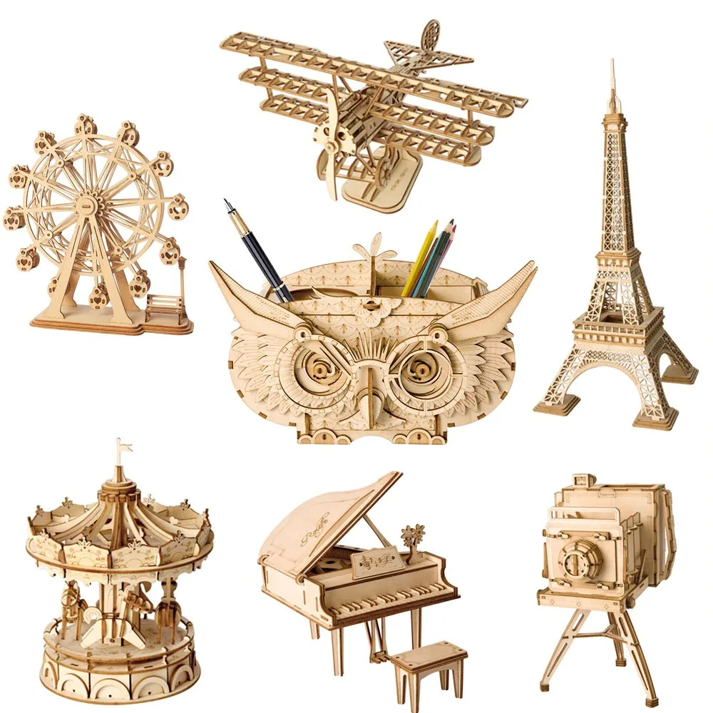 
Dropshipping Robotime DIY 3D Wooden Puzzle Toys Assembly Model Toys Plane Merry Go Round Ferris Wheel Toys for Children 