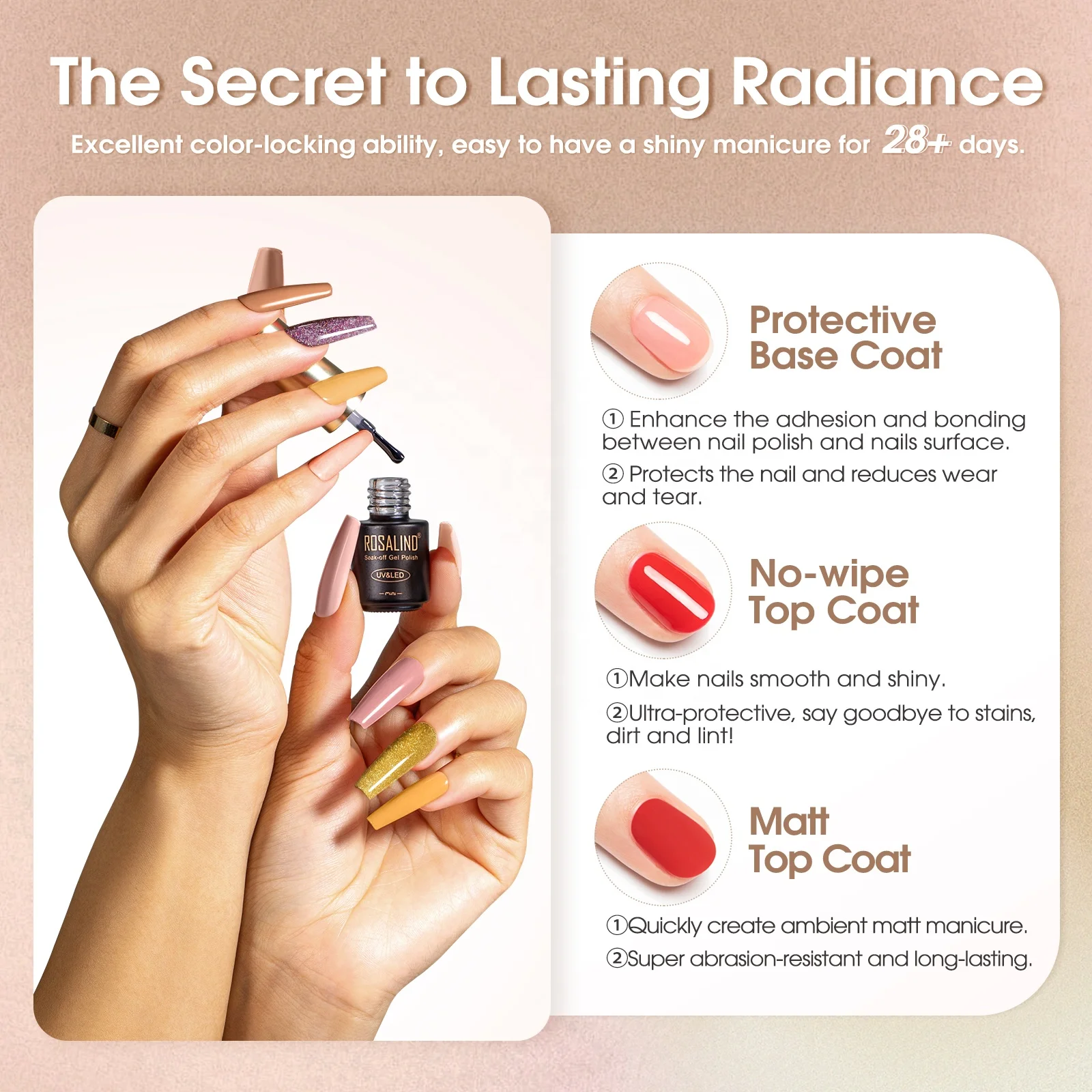 ROSALIND Custom gold glitter nail polish gel soak off purple nude brown uv vernis a ongles en gel set for all seasons manicure