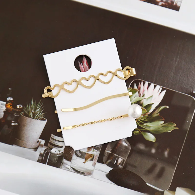 Lovely Metal Combination Korean Temperament Joker Bow Bear Heart Shape Pearl Female Bangs Clip