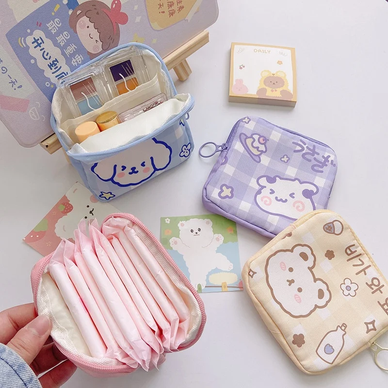 Girls Cartoon Physiological Period Tampon Organiser Bag Korean Cute Bear Mini Capacity Sanitary Napkin Storage Bags