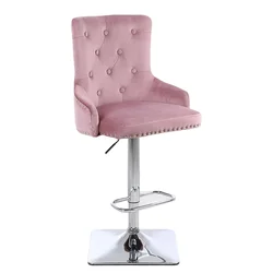 Pink stable metal base barstool with buttons and square foot rest