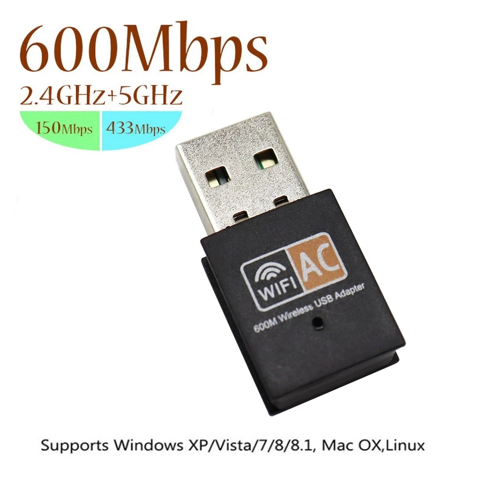600Mbps USB Wifi Adapter 2.4GHz+5GHz Antenna USB Ethernet Lan Wifi Dongle Network Card Dual Band Wi fi Adapter