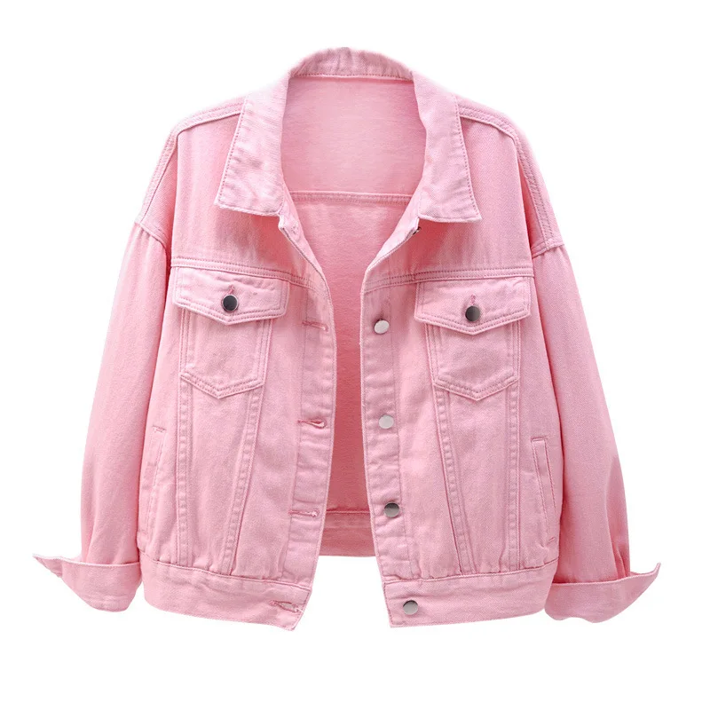OEM custom wholesale 2021 colorful boyfriend   Spring  loose  ladies jackets  purple  jean jacket for  women