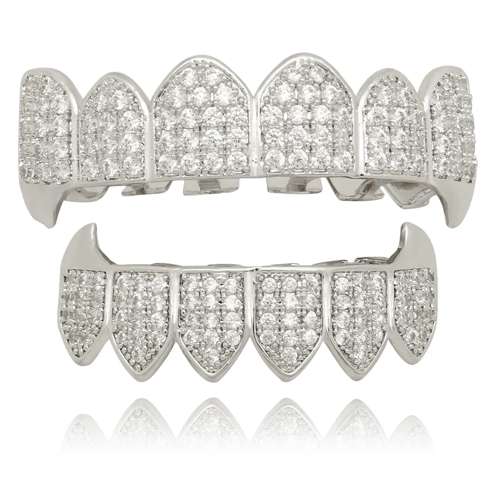 Custom 18K Real Gold Plated Micro Pave CZ Dental Grills 8 Top and 8 Bottom Iced Out Grillz Hip Hop Bling Diamond Teeth Grillz