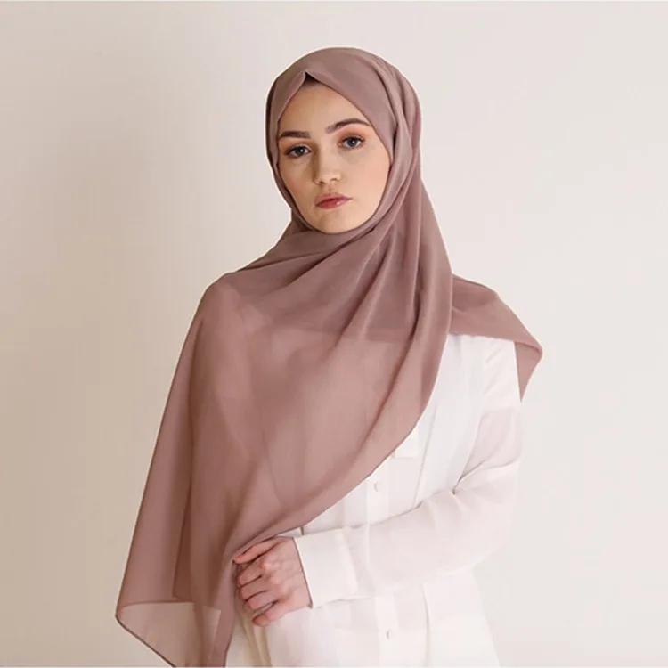 Wedding Cotton Hijab Scarf for Muslim Monochrome Pearl Chiffon Scarf Female