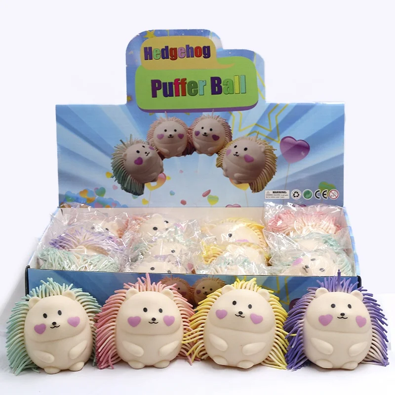 Huayi Patented Design TPR Wholesale 2021 Sensory Fidget Cute 4 Colors Hedgehog Squeeze Puffer Ball Animal Toy for Stress Relief