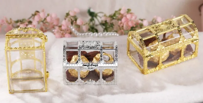 treasure box Gold Transparent Plastic Wedding Gift Boxes Baby Shower Candy jewellery box