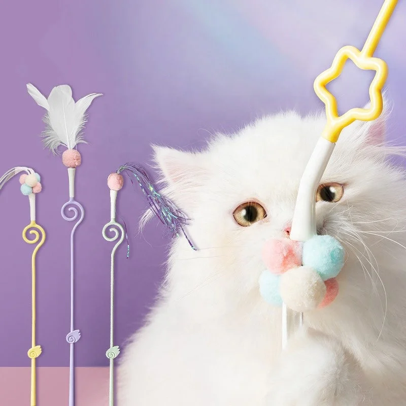 Magical Feathers Cat Toy Interchangeable Cat Stick Interactive Cat Wand Toys